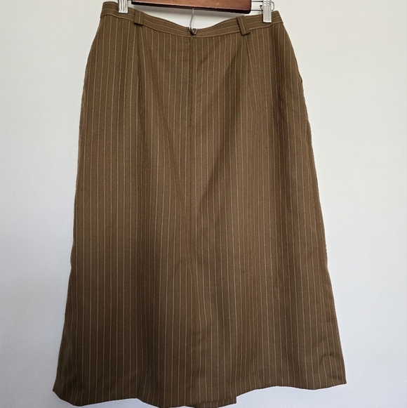 SEVENTY Venezia Vintage Tan Pin Stripe Pleated Midi Skirt 90s Academia - Picture 7 of 10